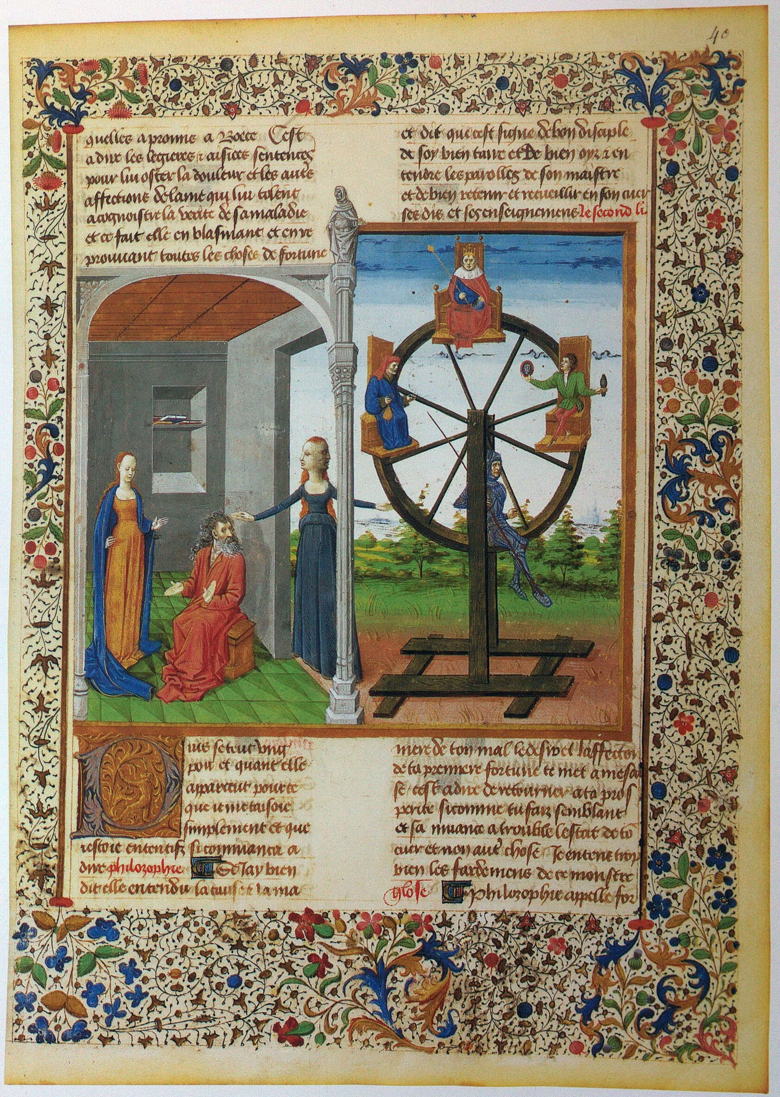Boethius with Philosophia and the Wheel of Fortune